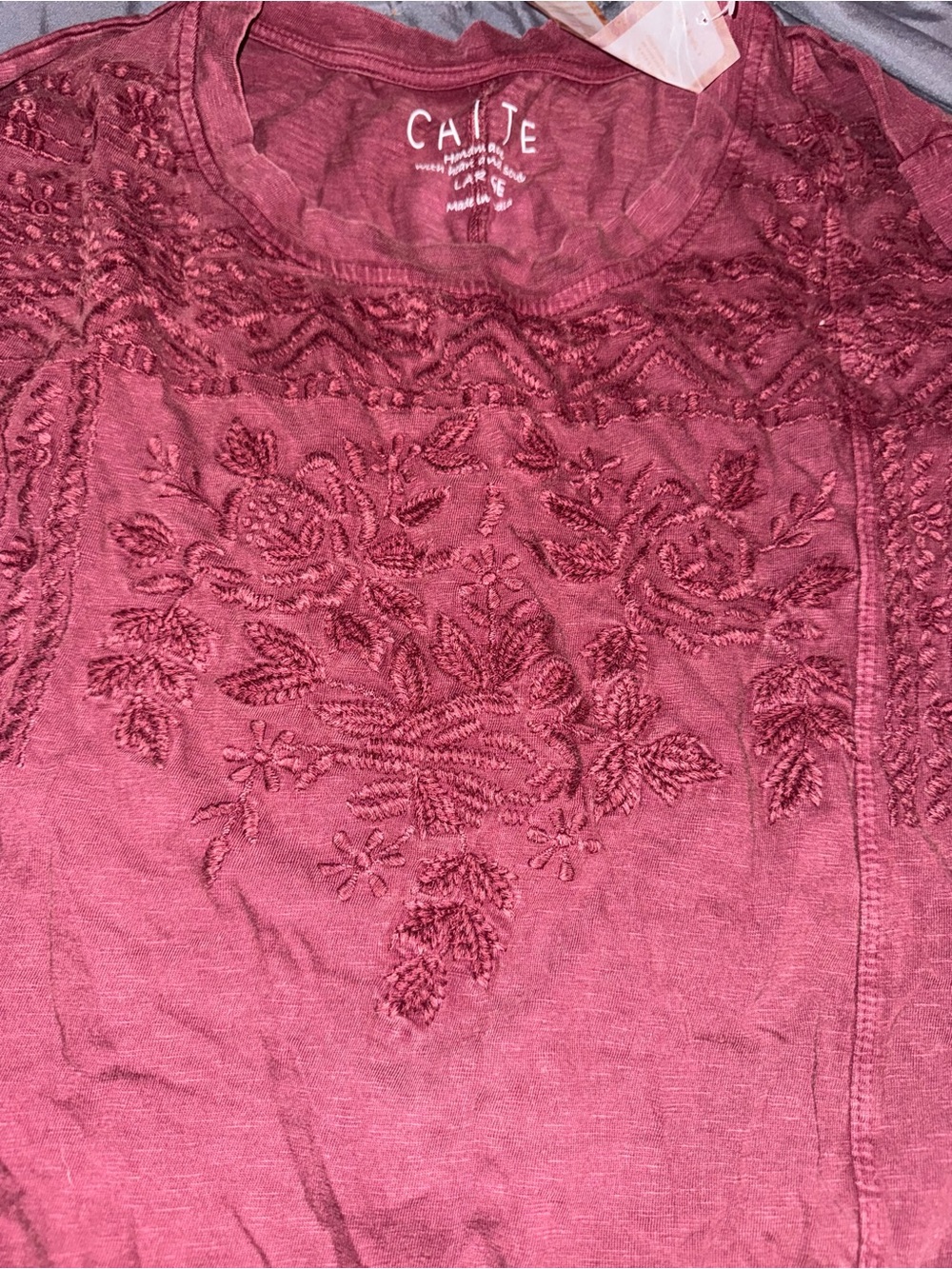 Catie Women's Embroidered Long-Sleeve Top - Burgundy - Picture 2 of 5